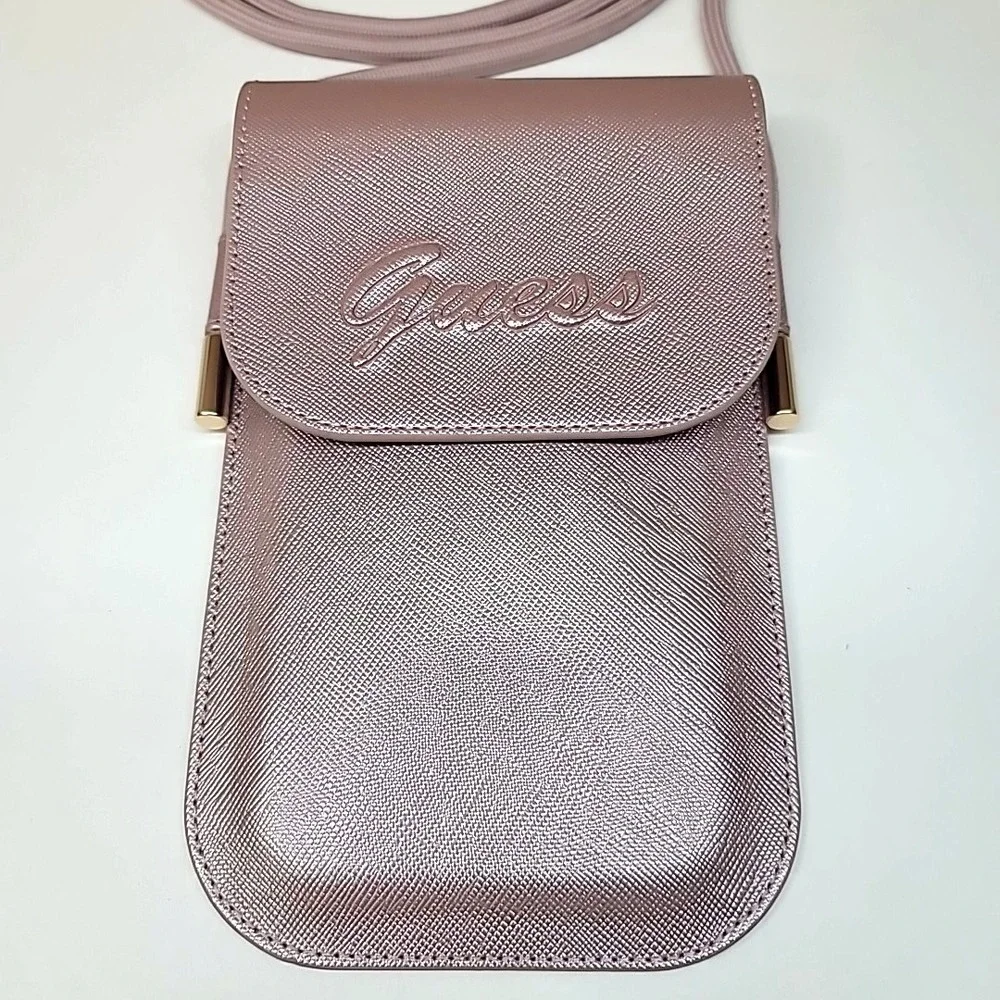Guess Universal Metallic Pink Phone/Passport Pouch w/Adjustable Strap/Card Slot